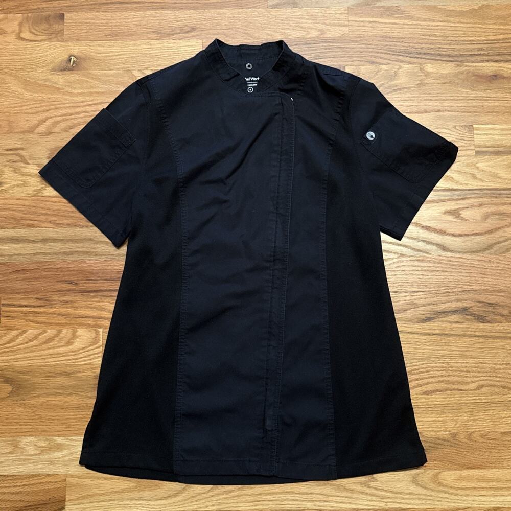 Chef Works Springfield Vented Chef Coat in Black Zipper Front Women’s Medium